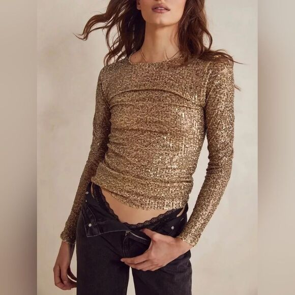 Intimately Free People Gold Rush Long Sleeve Top - NWT Sz Extra Small - Picture 1 of 5